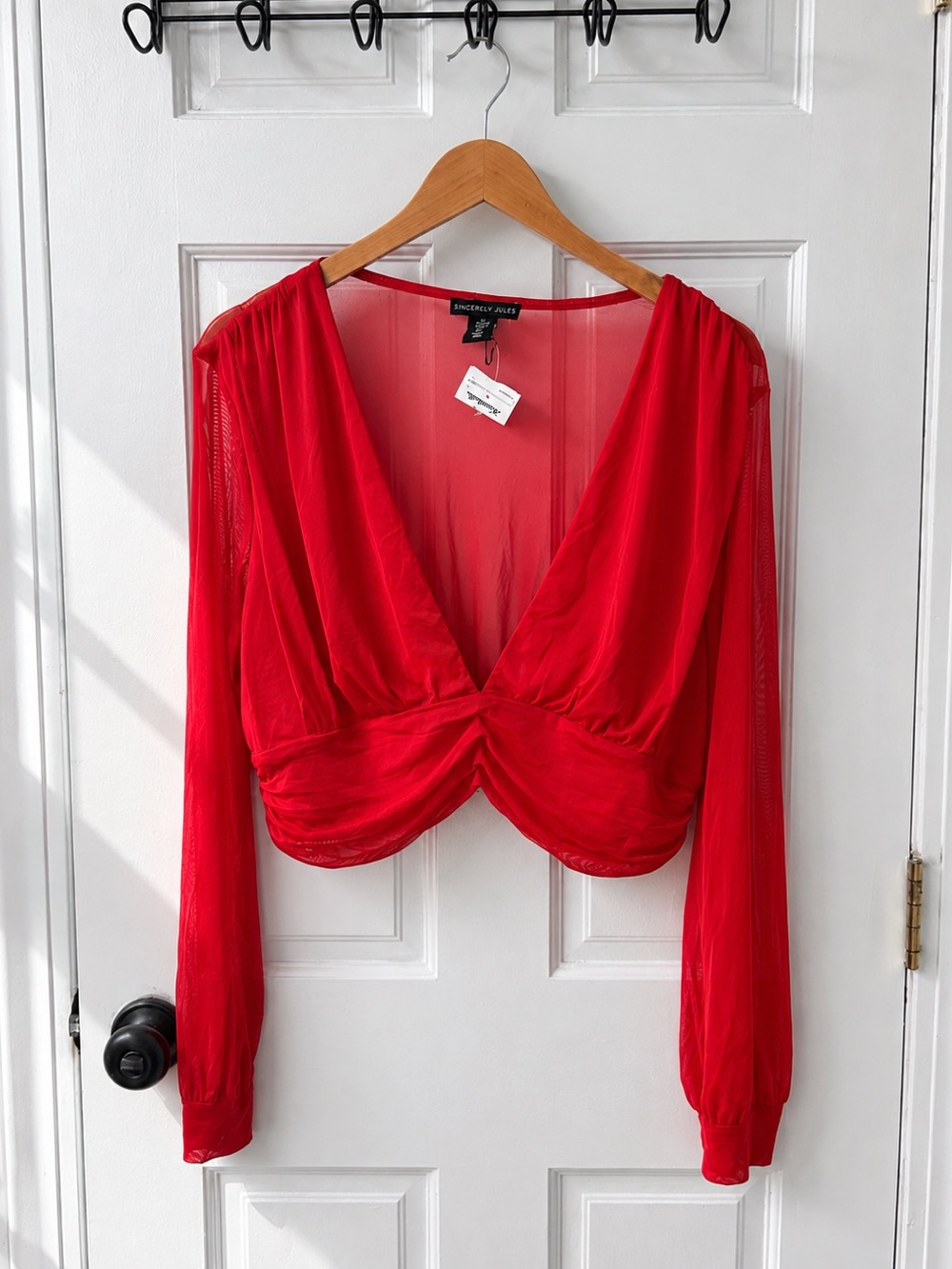 Sincerely Jules Red Ruched Crop Blouse - NWT - XL